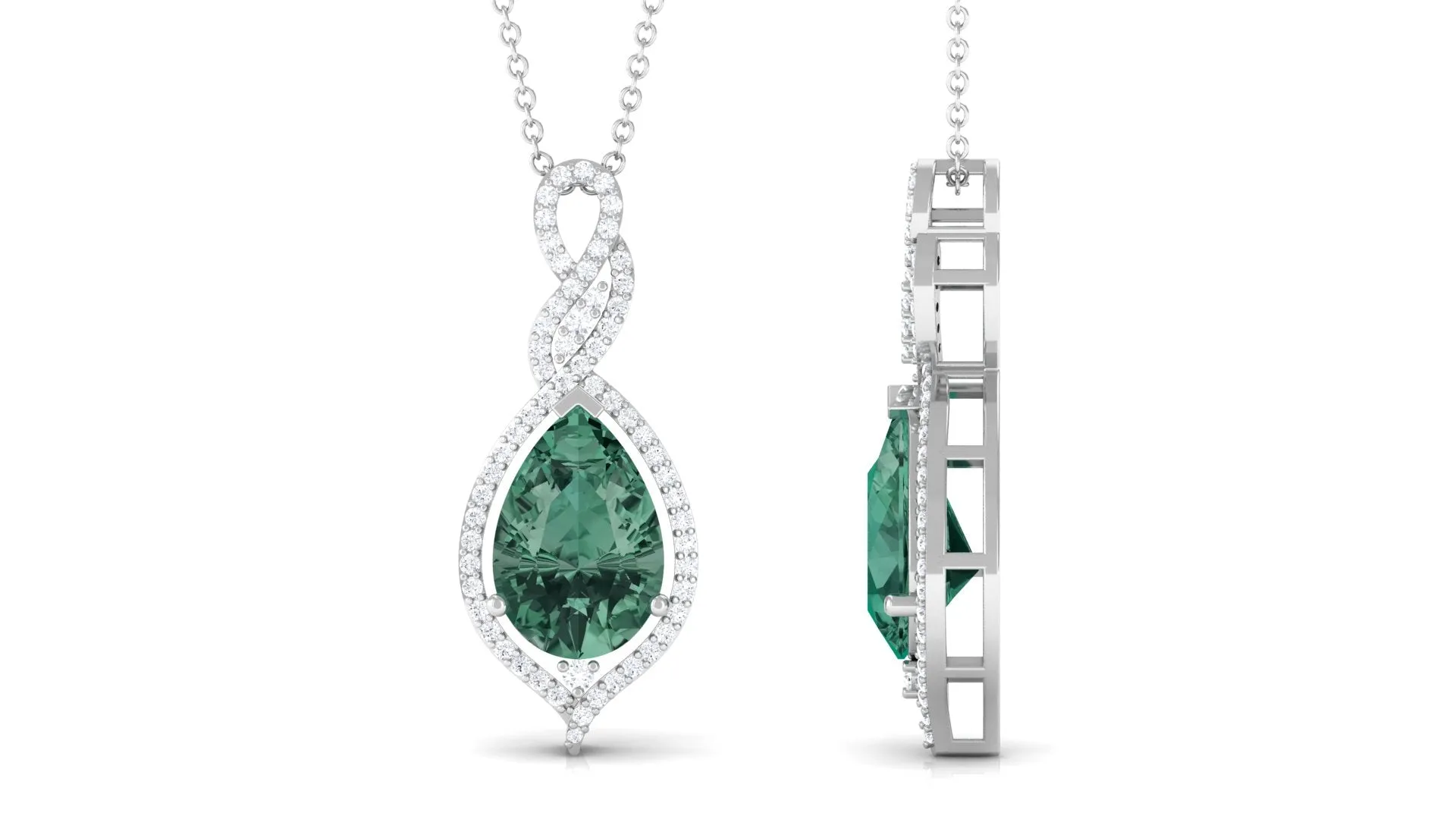 Created Green Sapphire and Moissanite Teardrop Dangle Pendant