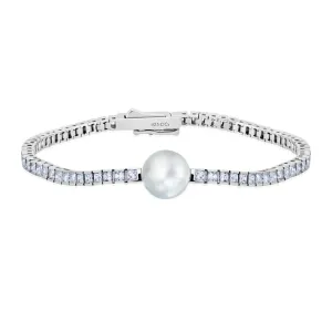 CRISLU Princess Cut 7" Bracelet with Pearl Center