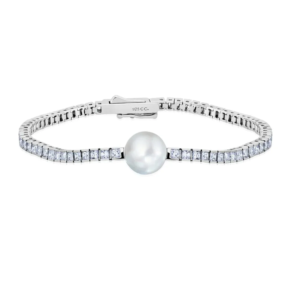 CRISLU Princess Cut 7" Bracelet with Pearl Center