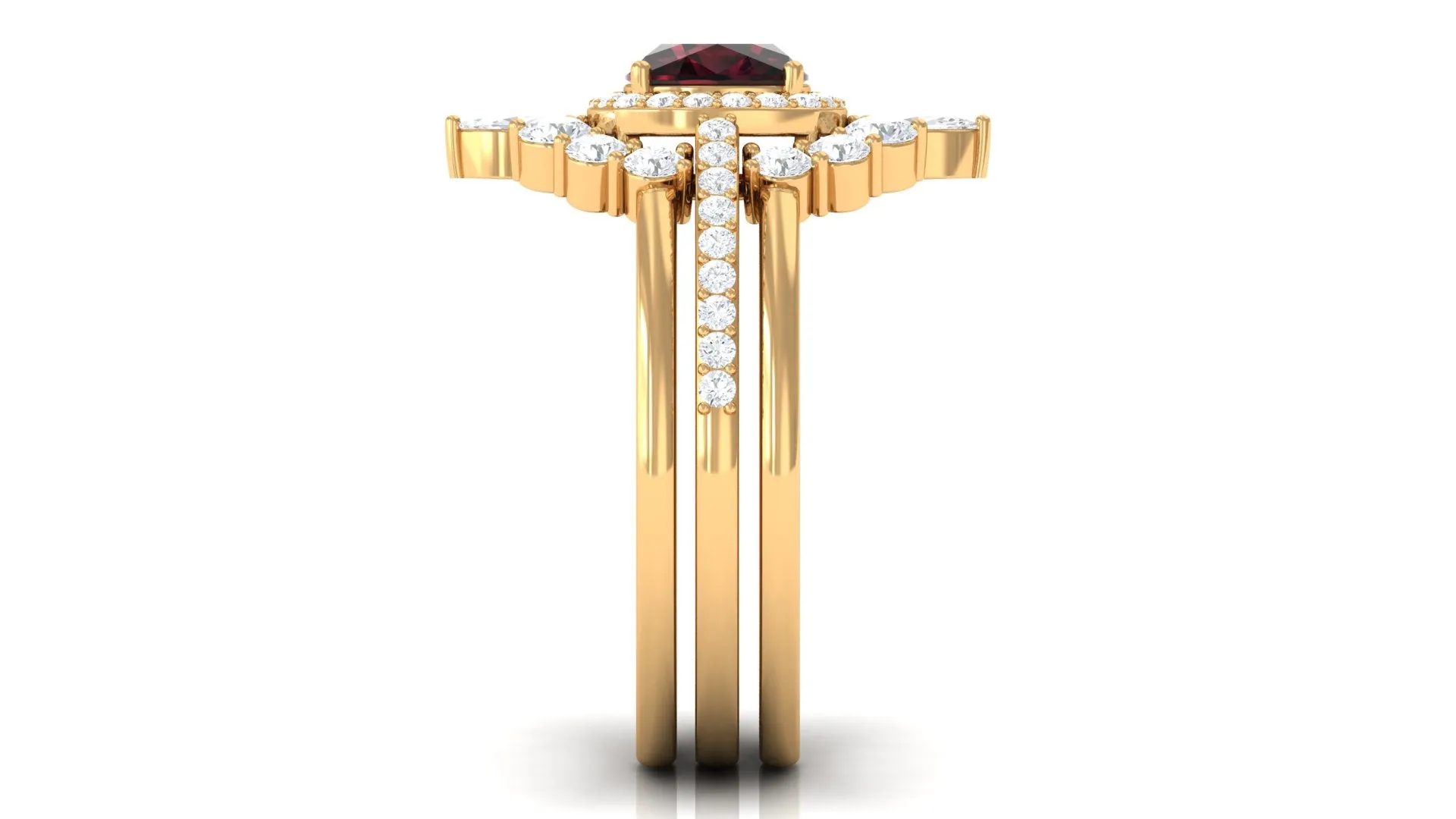 Cushion Cut Garnet Ring Set with Moissanite