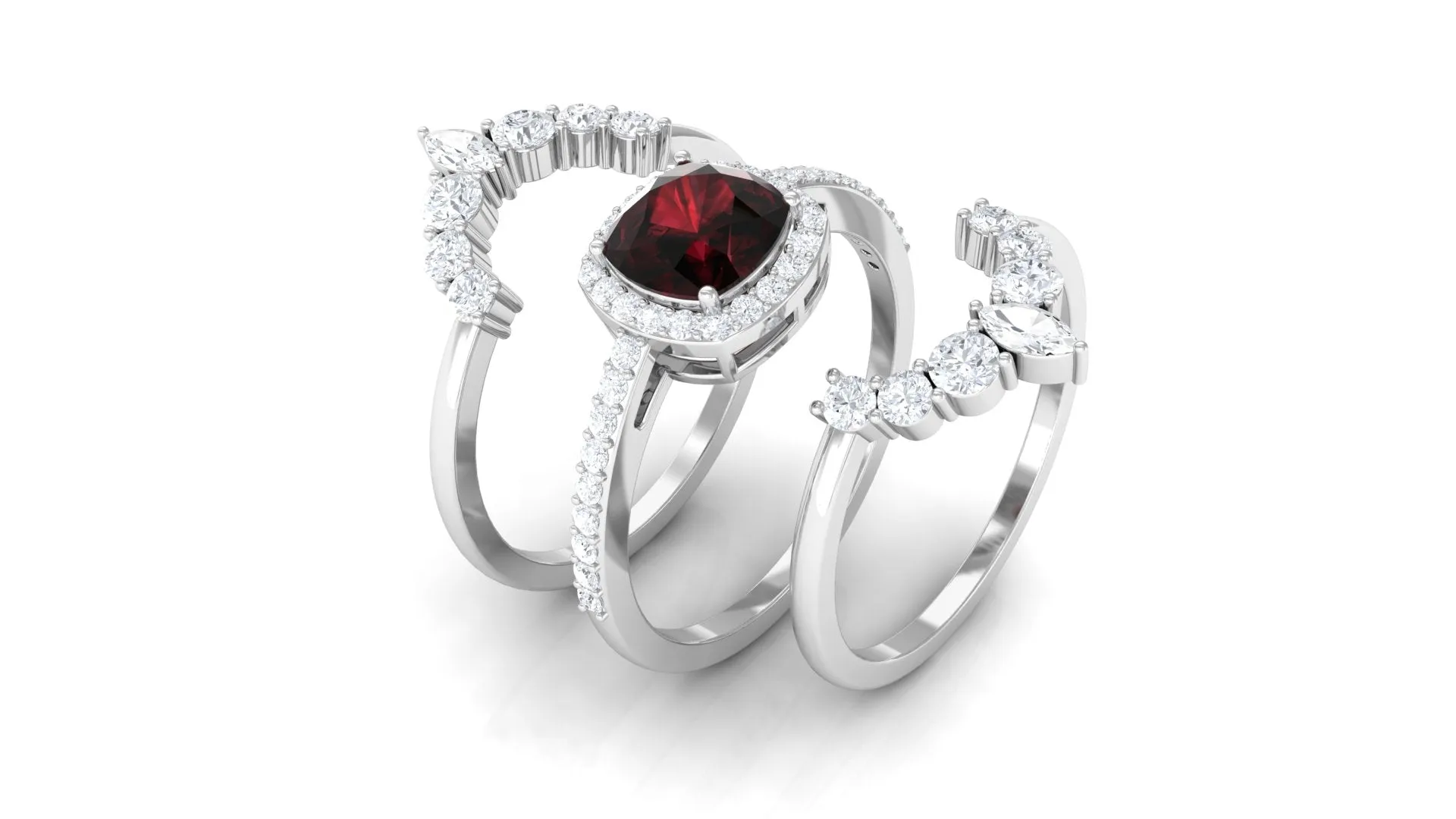 Cushion Cut Garnet Ring Set with Moissanite