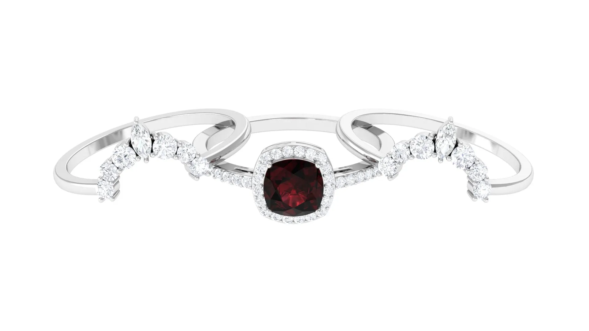 Cushion Cut Garnet Ring Set with Moissanite