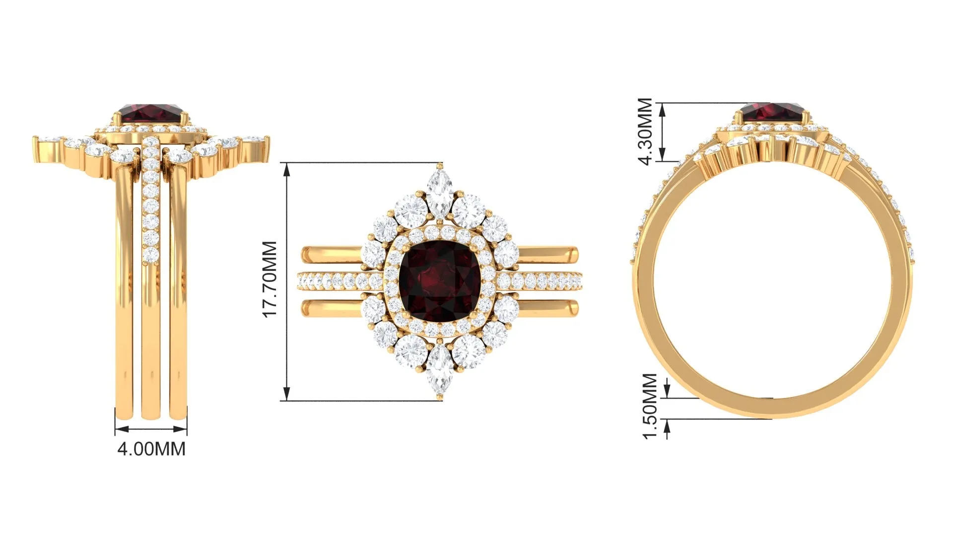Cushion Cut Garnet Ring Set with Moissanite