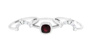 Cushion Cut Garnet Ring Set with Moissanite