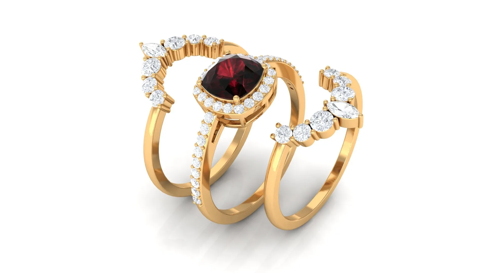 Cushion Cut Garnet Ring Set with Moissanite