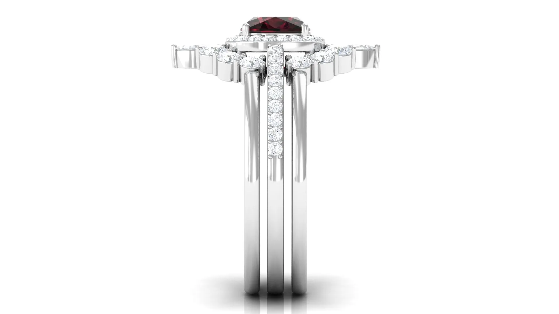 Cushion Cut Garnet Ring Set with Moissanite
