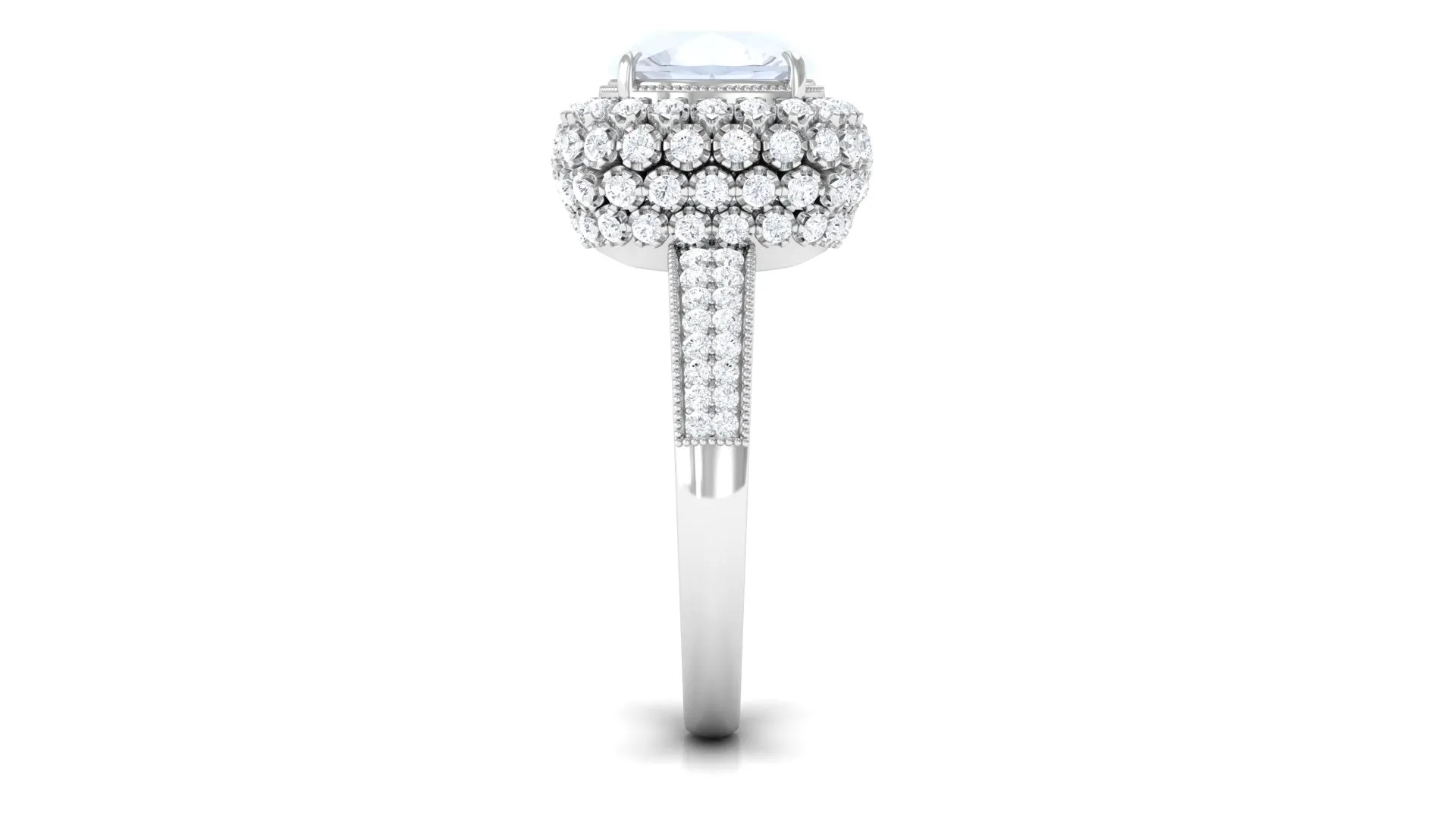 Cushion Cut Moonstone Statement Engagement Ring with Moissanite