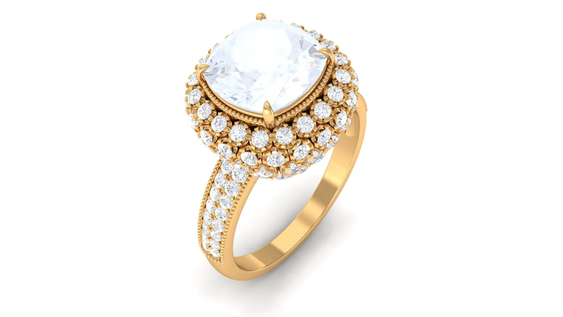 Cushion Cut Moonstone Statement Engagement Ring with Moissanite