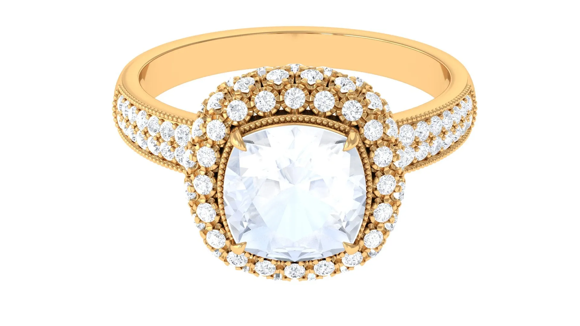 Cushion Cut Moonstone Statement Engagement Ring with Moissanite