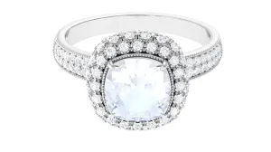 Cushion Cut Moonstone Statement Engagement Ring with Moissanite