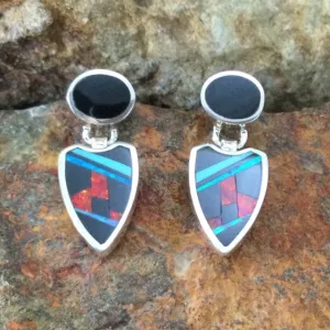 David Rosales Red Moon Inlaid Sterling Silver Leaf Earrings