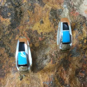 David Rosales Turquoise Creek Inlaid Sterling Silver Earrings Huggies
