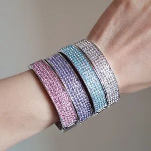 Dazzling Crystal Diamante Clip on Cuff Bangle Bracelet in clear blue pink and purple