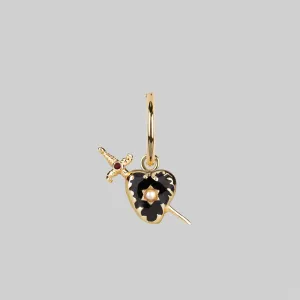 DEVOTION. Black Heart & Sword Hoop Earrings - Gold