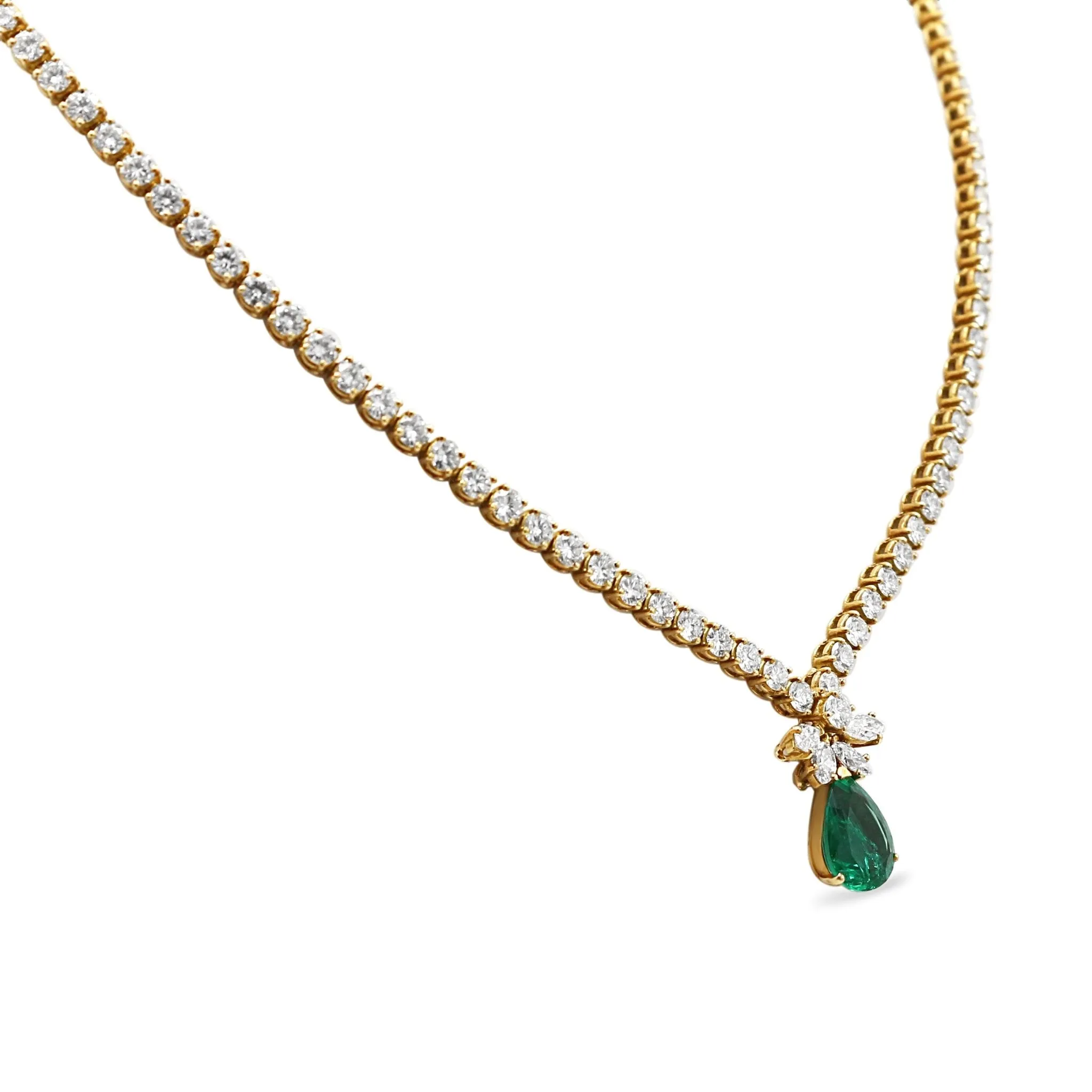 Diamond Necklace With Emerald & Diamond Intergrated Drop - by Fred