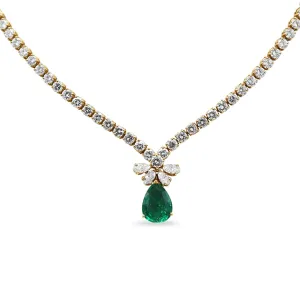 Diamond Necklace With Emerald & Diamond Intergrated Drop - by Fred