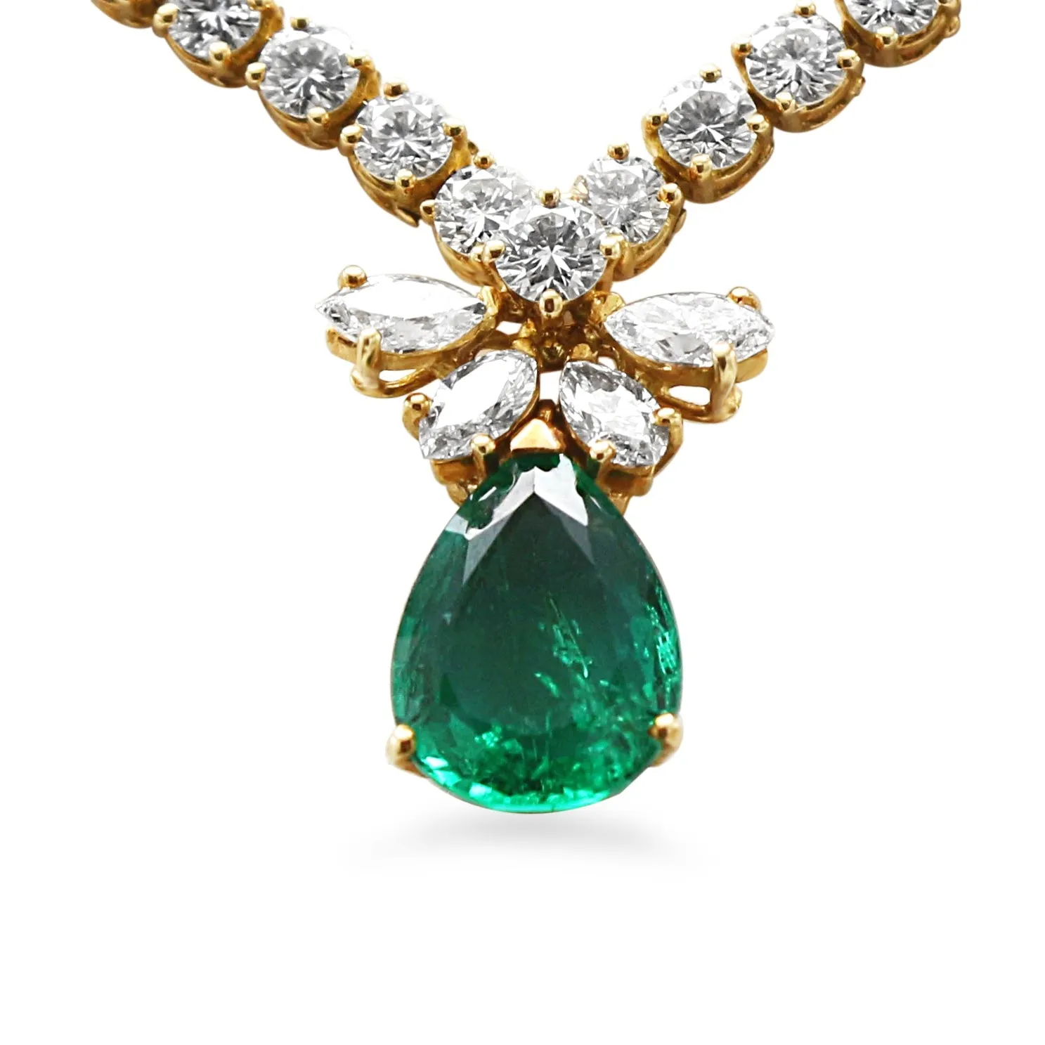 Diamond Necklace With Emerald & Diamond Intergrated Drop - by Fred
