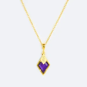 Diamond Shaped Birthstone and Name Necklace : February Purple Amethyst