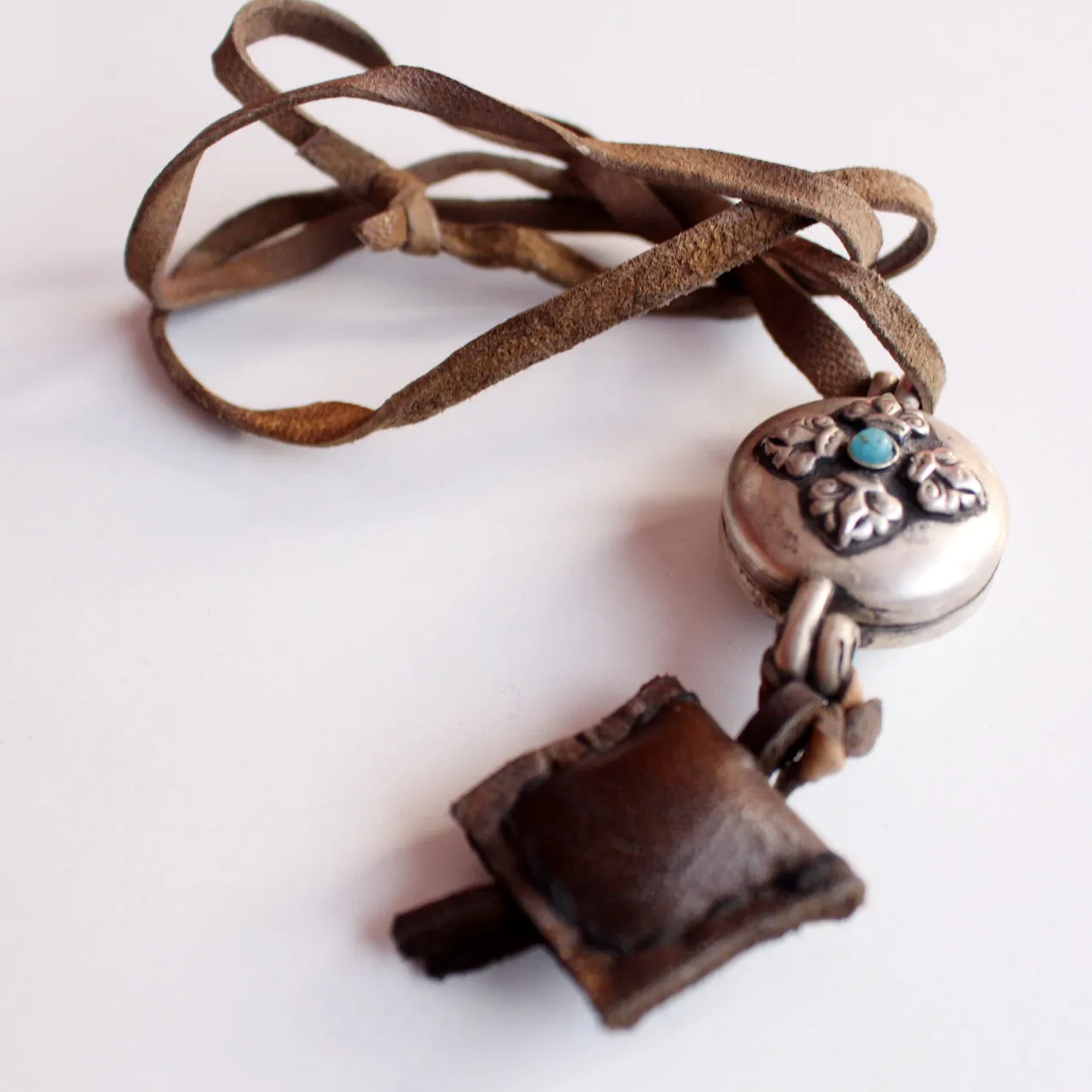 Double Dorjee White Metal Ghau Locket