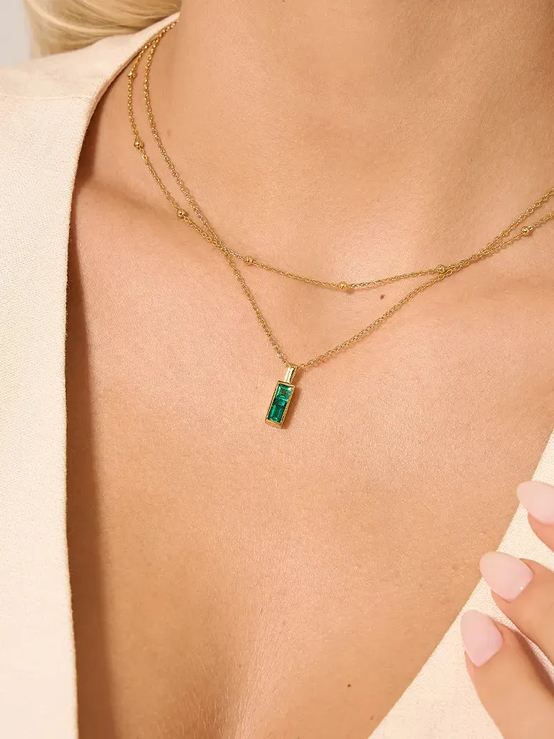 Emerald Bar Charm Necklace