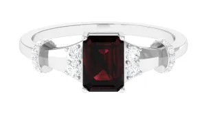 Emerald Cut Solitaire Garnet Designer Engagement Ring with Diamond