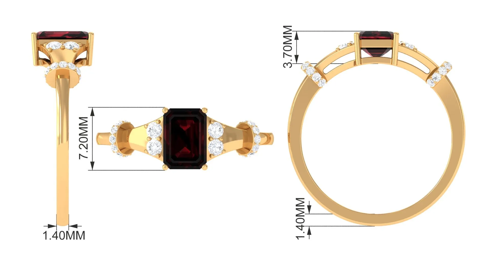 Emerald Cut Solitaire Garnet Designer Engagement Ring with Diamond