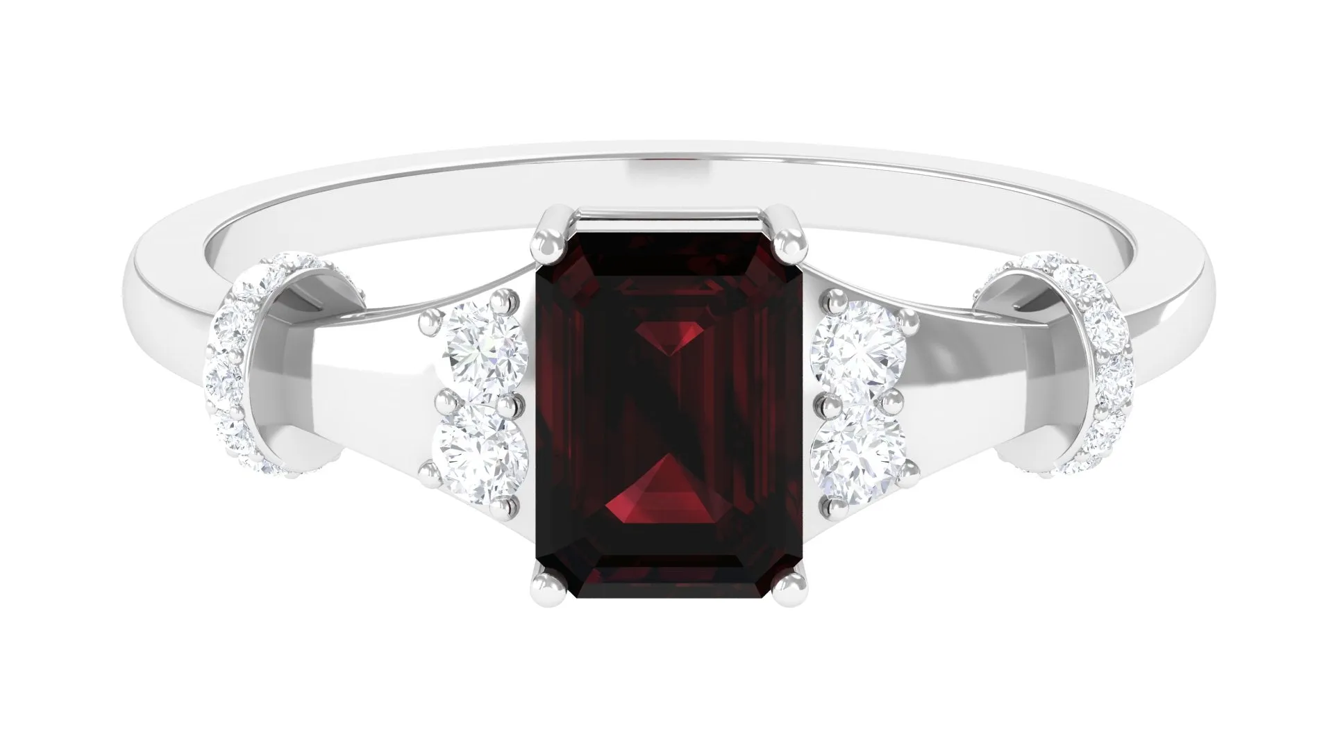 Emerald Cut Solitaire Garnet Designer Engagement Ring with Diamond