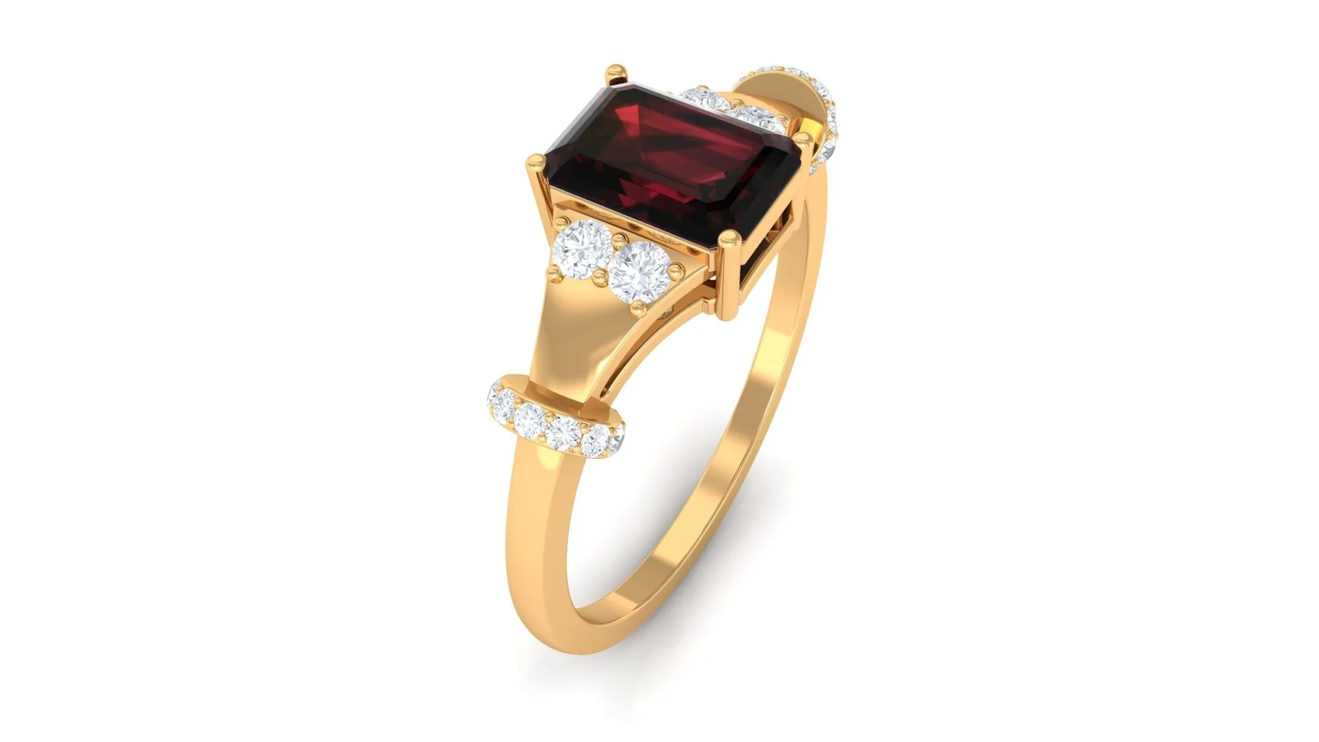 Emerald Cut Solitaire Garnet Designer Engagement Ring with Diamond