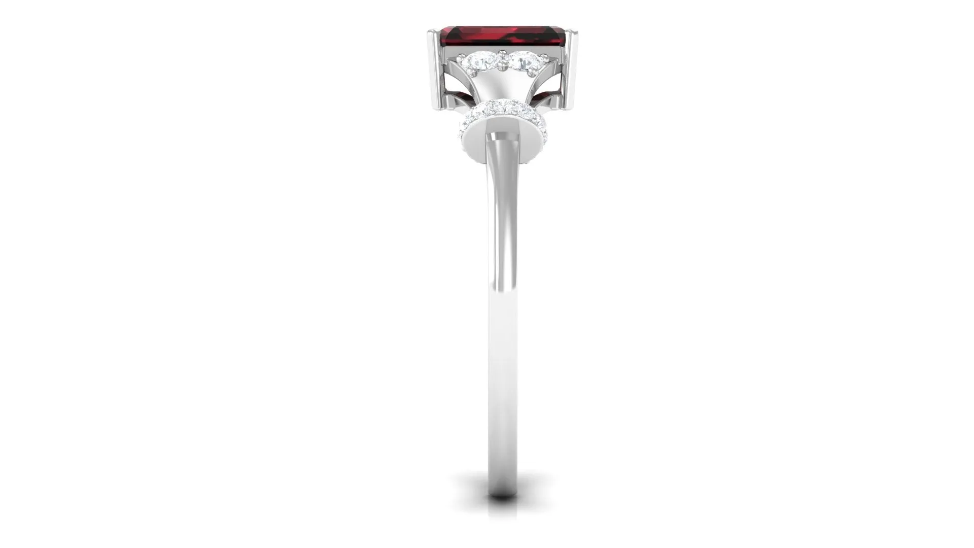 Emerald Cut Solitaire Garnet Designer Engagement Ring with Diamond