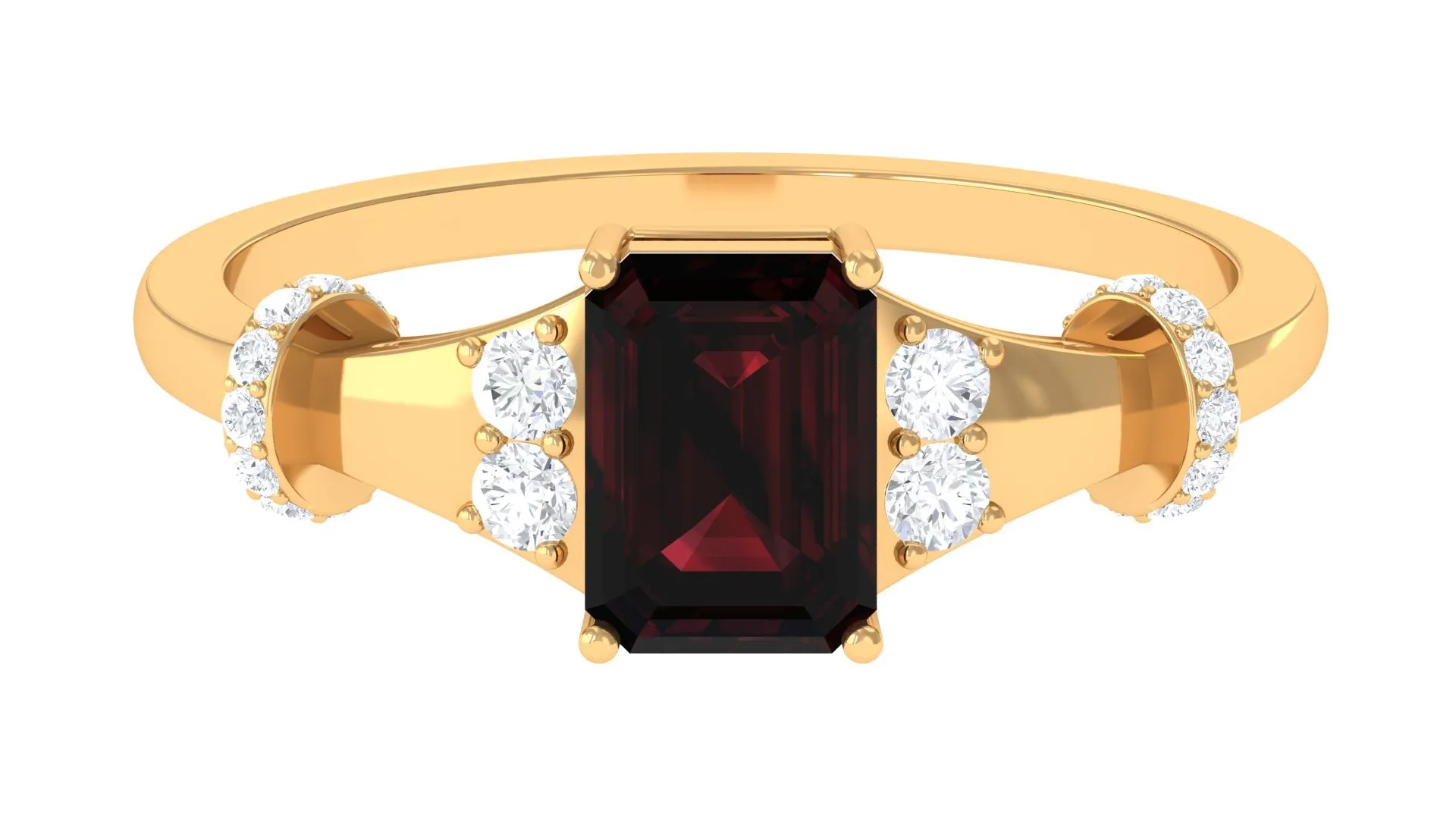 Emerald Cut Solitaire Garnet Designer Engagement Ring with Diamond