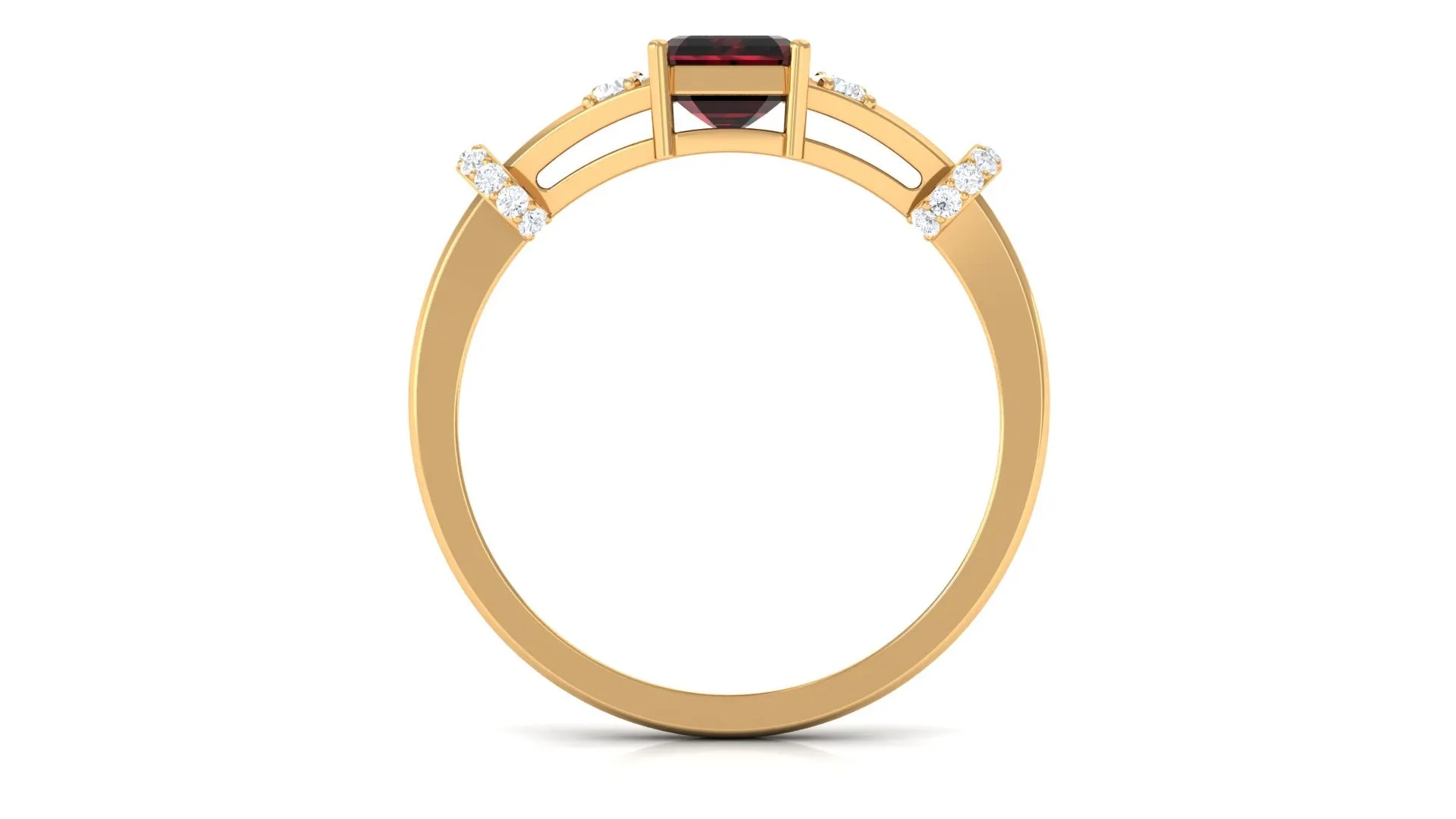 Emerald Cut Solitaire Garnet Designer Engagement Ring with Diamond