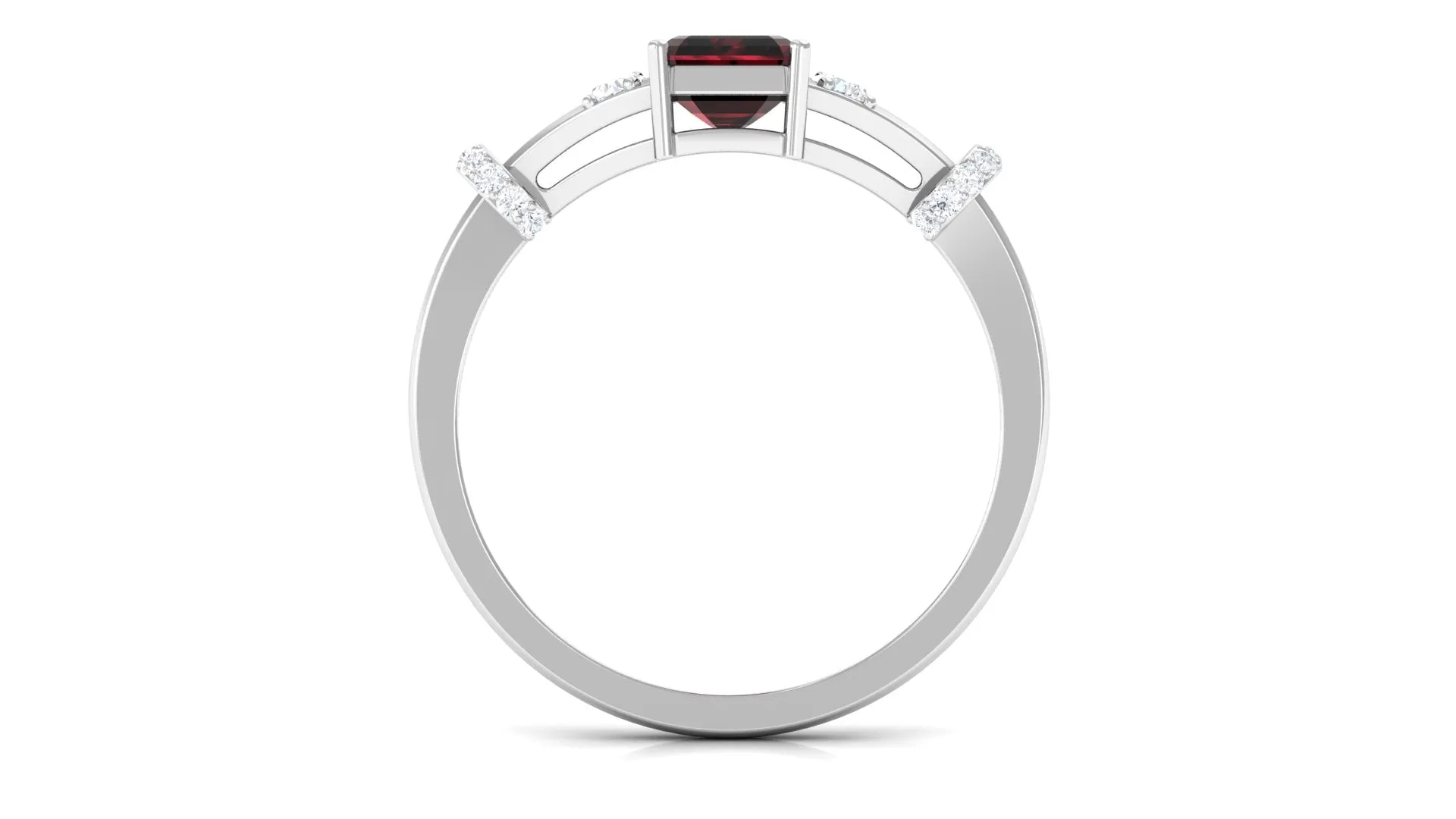 Emerald Cut Solitaire Garnet Designer Engagement Ring with Diamond