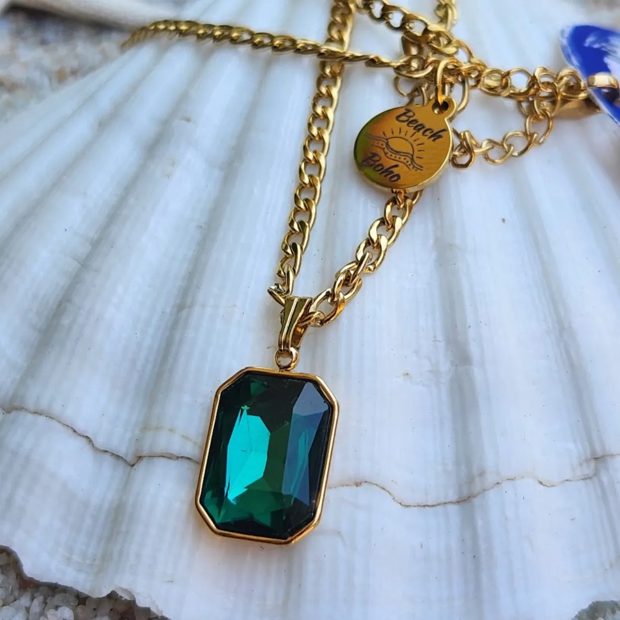 EMERALD GREEN CHARM NECKLACE - WATER PROOF NECKLACE