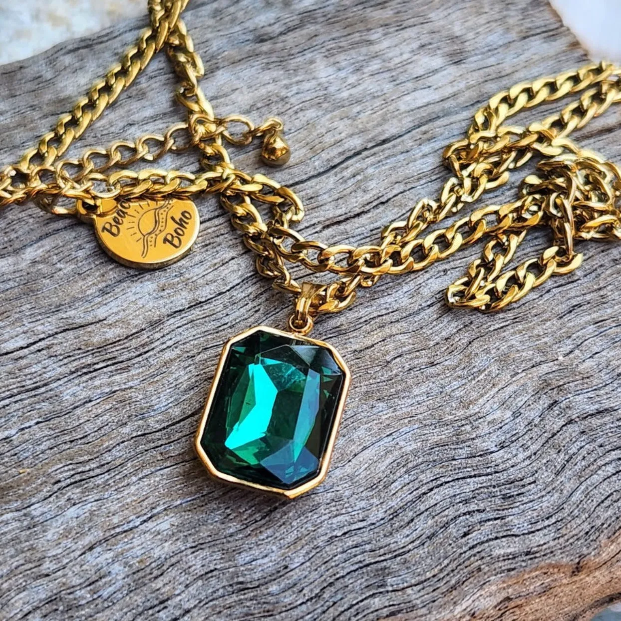 EMERALD GREEN CHARM NECKLACE - WATER PROOF NECKLACE