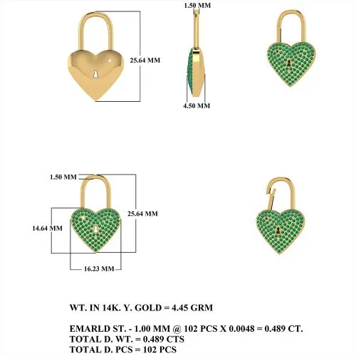Emerald Heart Pendant of Spring Open /Close 16x25mm