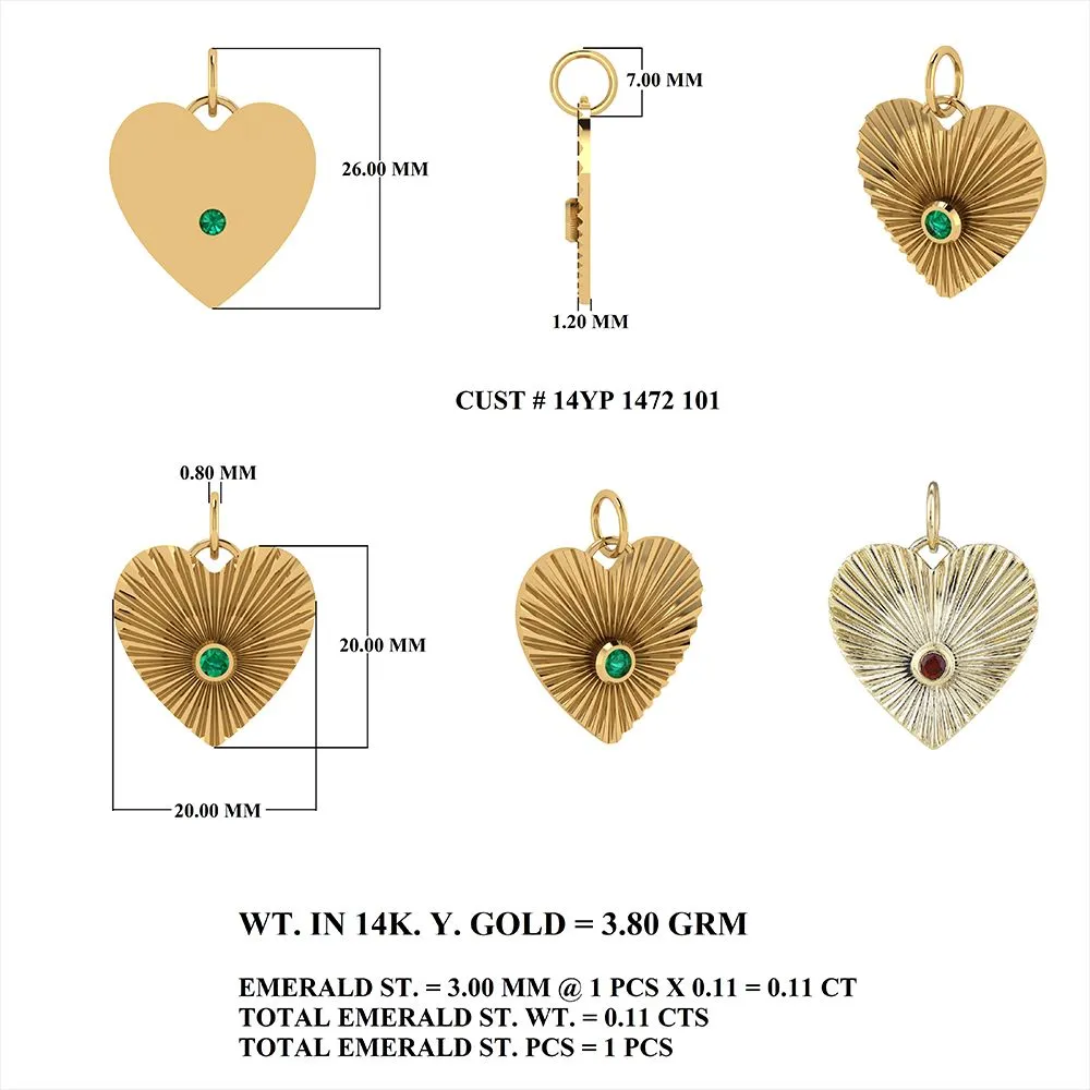Emerald Heart Rays Pendant 20mm