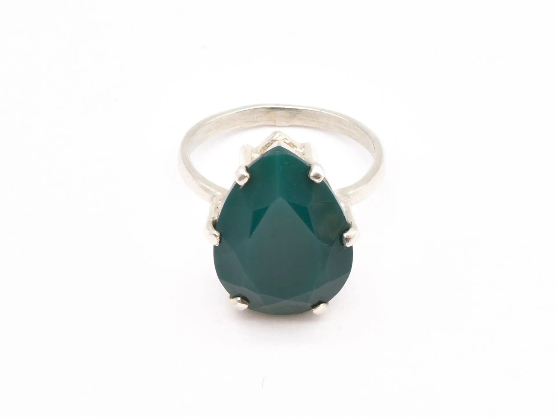Emerald Statement Ring - Green Teardrop Ring - Large Vintage Ring
