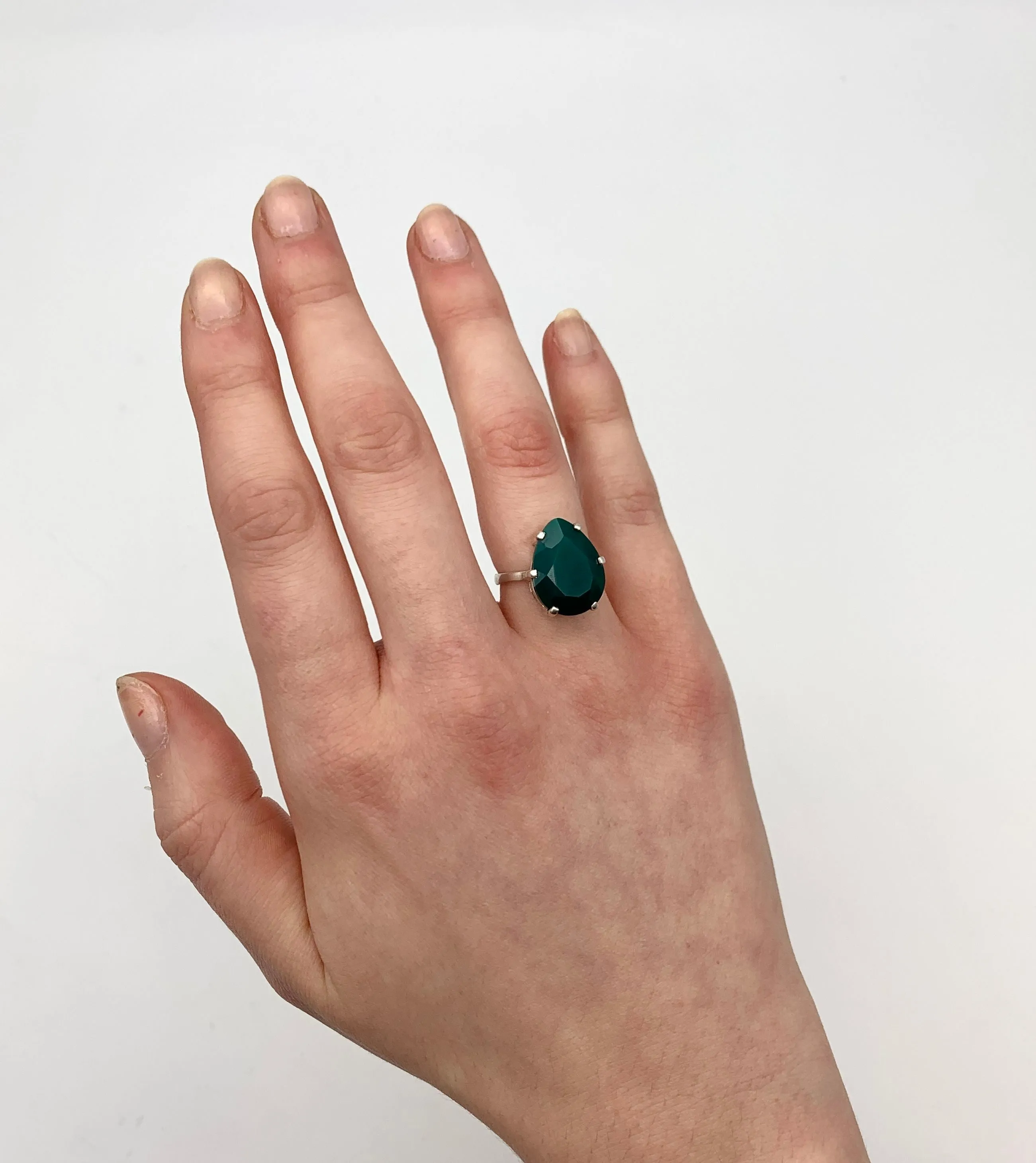 Emerald Statement Ring - Green Teardrop Ring - Large Vintage Ring