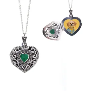 Emerald Vintage Heart Locket | White Gold