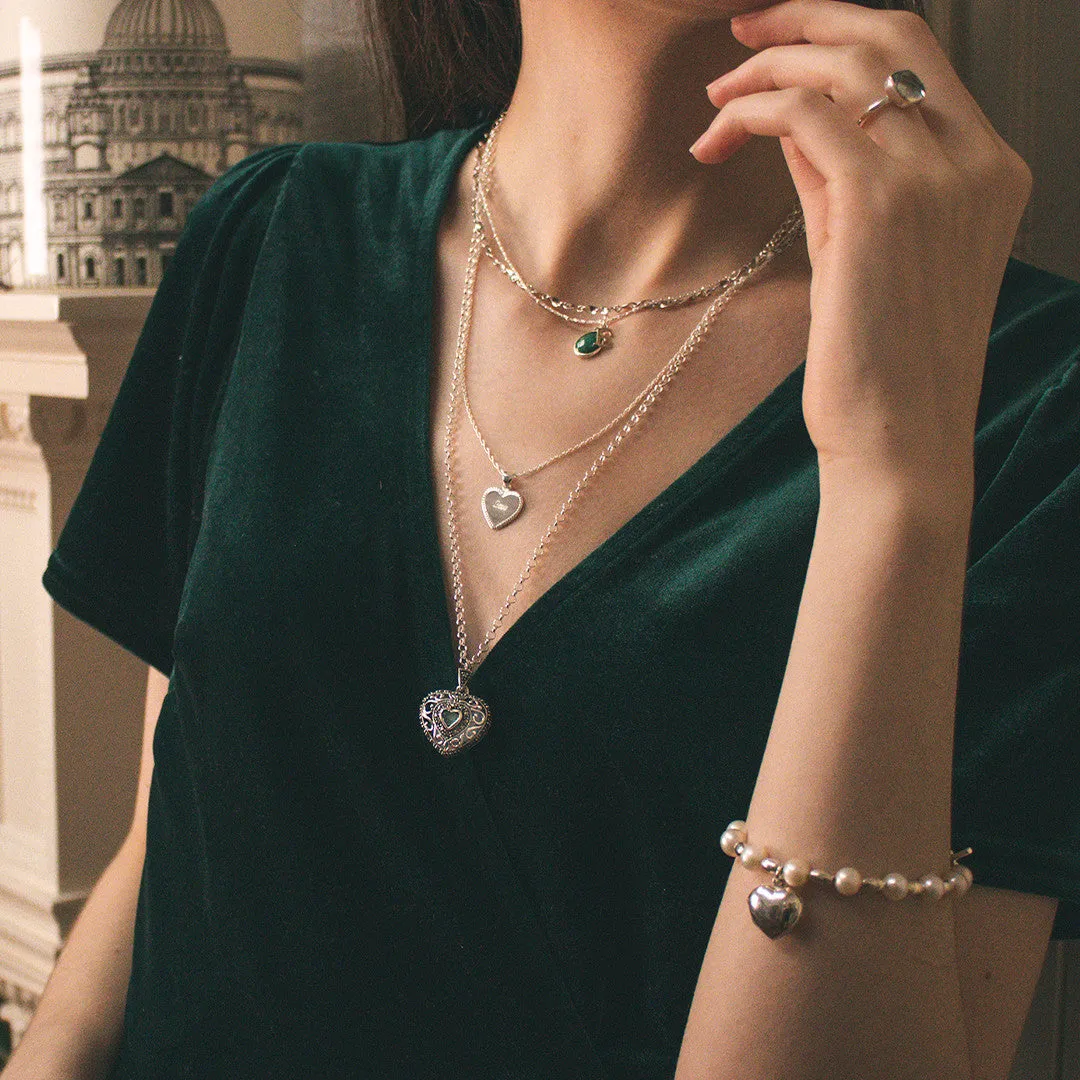 Emerald Vintage Heart Locket | White Gold
