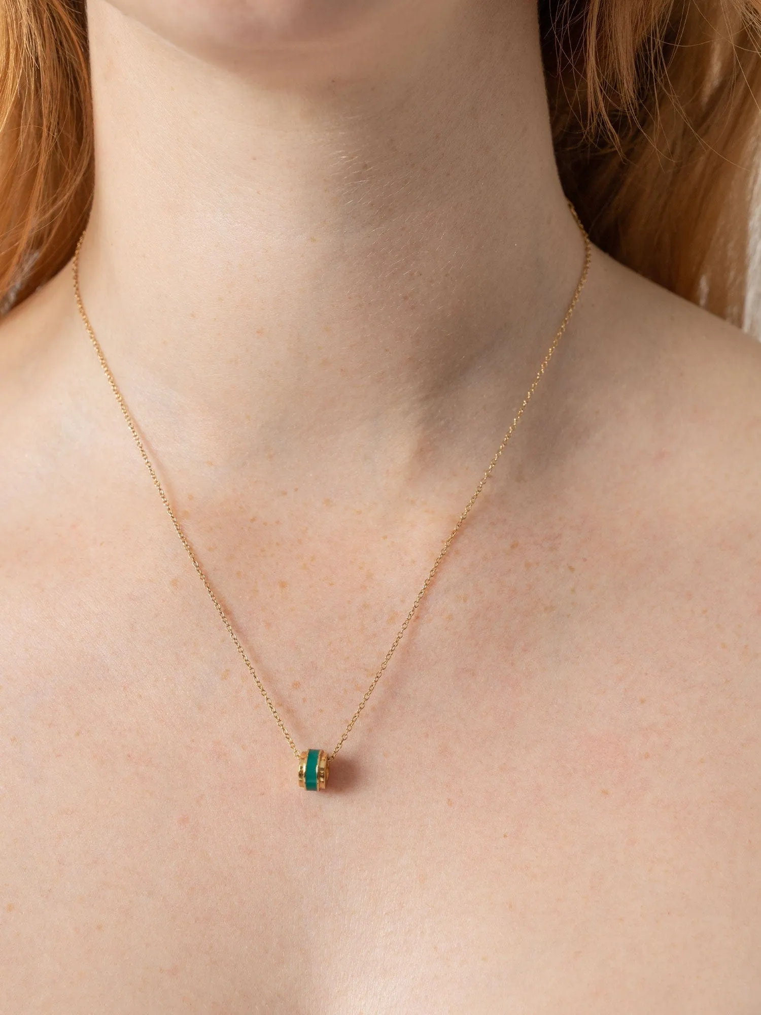 Enamel Stripe Charm Necklace - Gold/Green