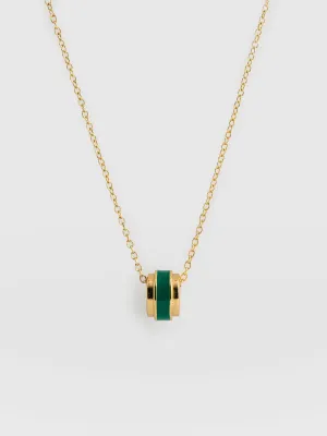 Enamel Stripe Charm Necklace - Gold/Green