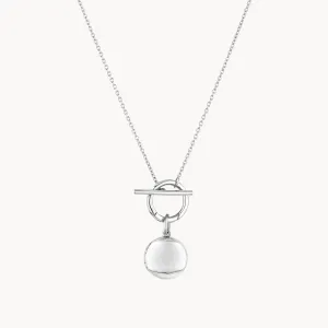 Engravable Round Locket Fob Chain Necklace in Silver