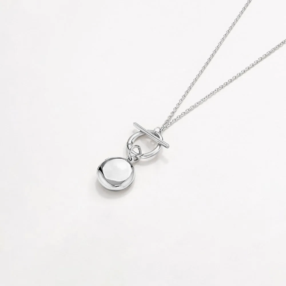 Engravable Round Locket Fob Chain Necklace in Silver