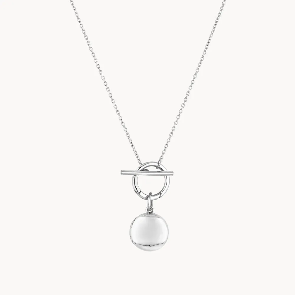 Engravable Round Locket Fob Chain Necklace in Silver