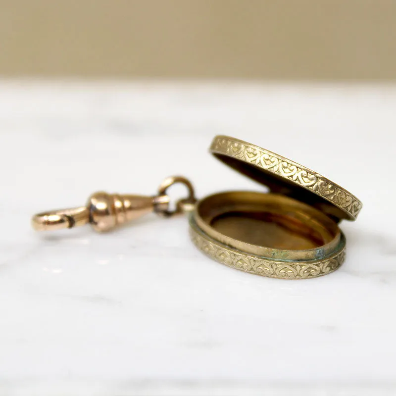 Engraved Victorian Locket on Watch Hook