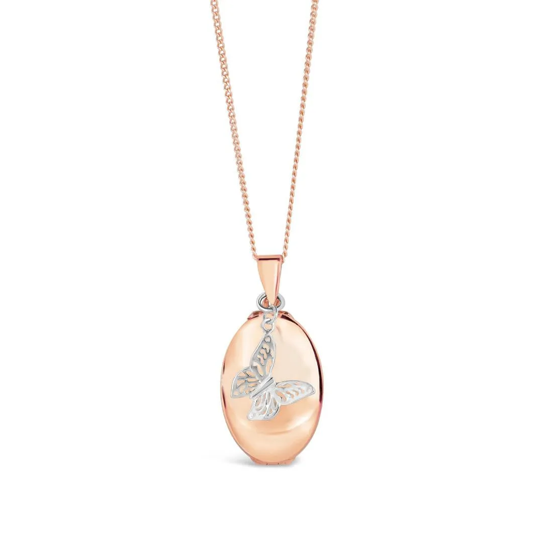 Four Photo Oval Butterfly Locket | Rose Gold