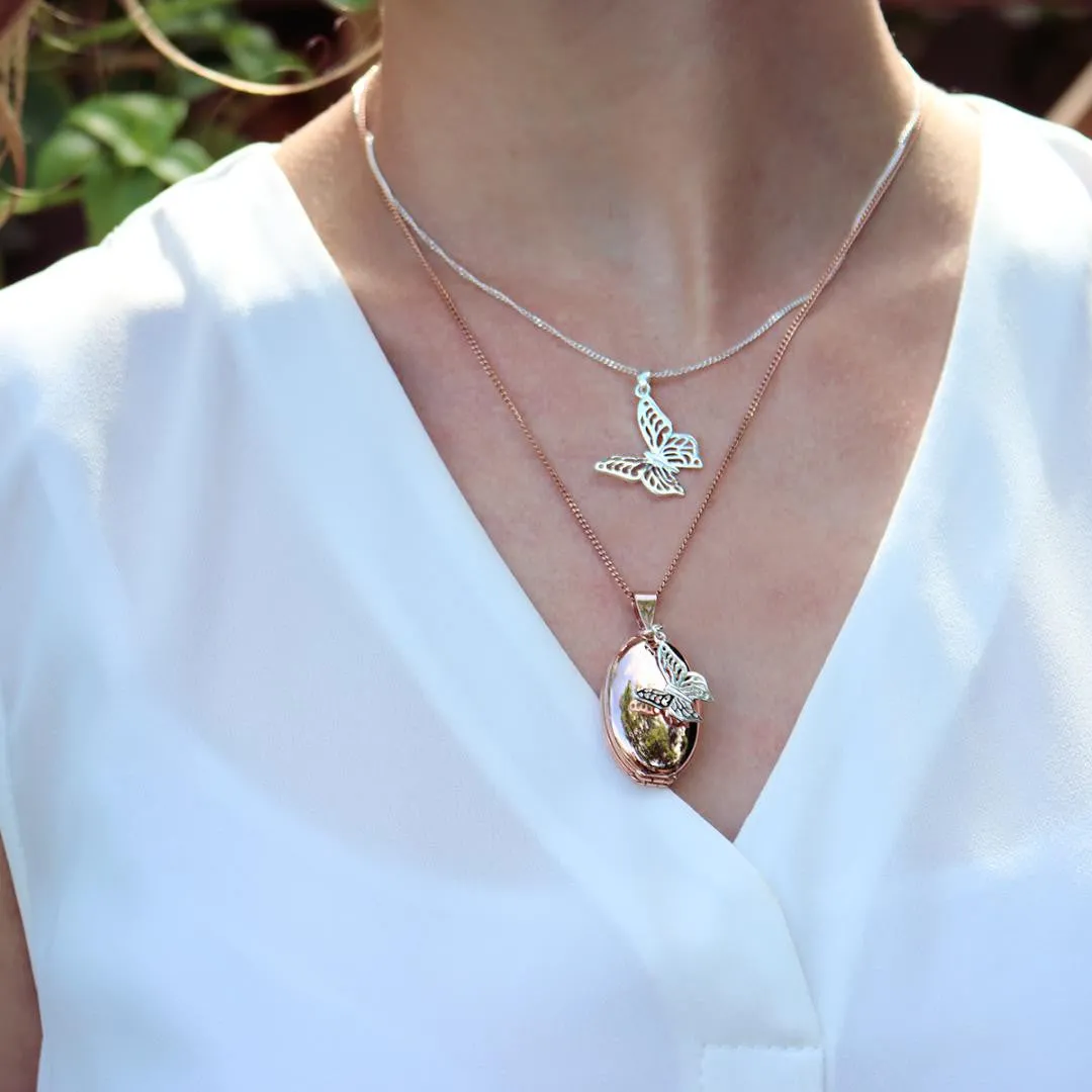 Four Photo Oval Butterfly Locket | Rose Gold