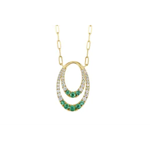 Frederic Sage 14K Yellow Gold Double Oval Emerald and Diamond Pendant on Mini Paperclip Chain