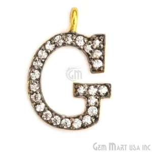 'G' Alphabet Charm CZ Pave Gold Vermeil Charm for Bracelet & Pendants